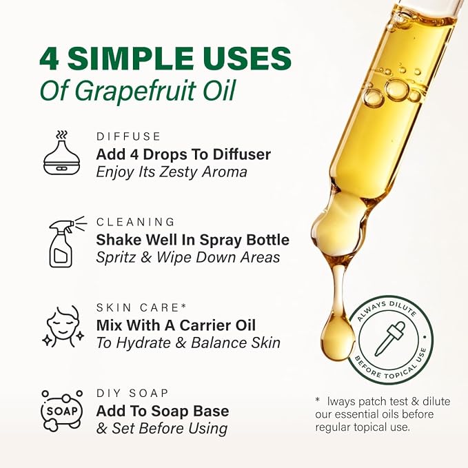 100% Pure Grapefruit Oil - 4 Fl Oz Grapefruit Essential Oil for Hair, Skin, Diffuser, Aromatherapy & DIY Soap Making Scent