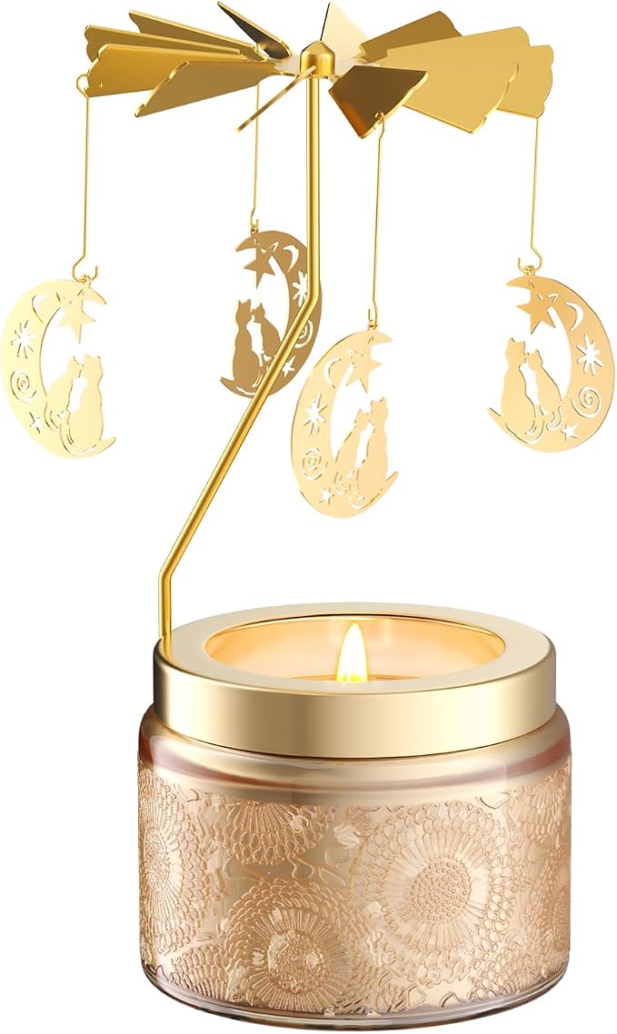 Rotatable Osmanthus Flower Scented Candle, Gifts for Women, Single-Wick with 20 Hours of Burn Time, Ideal for Creating Relaxing Ambience & Holiday Gifting (Moon Cat)