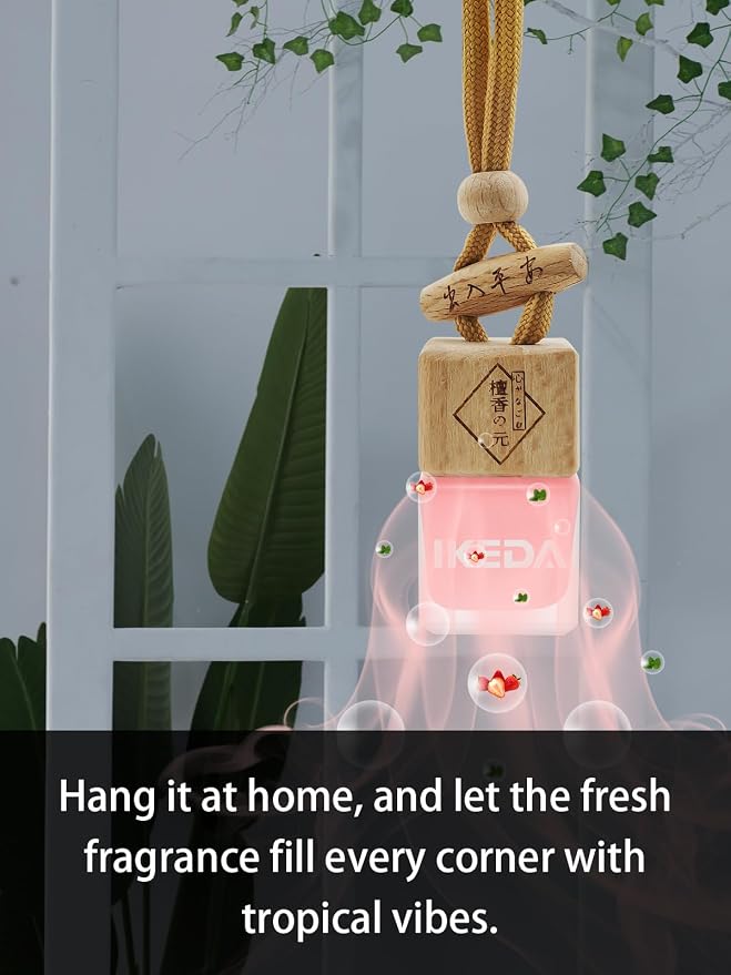 Ikeda Car Air Freshener: Hanging Car Smell Air Freshener | 10ml Hanging Car Perfume | Long Lasting Fragrance | Strong Scents Diffuser for Auto Home (Strawberry|Square)