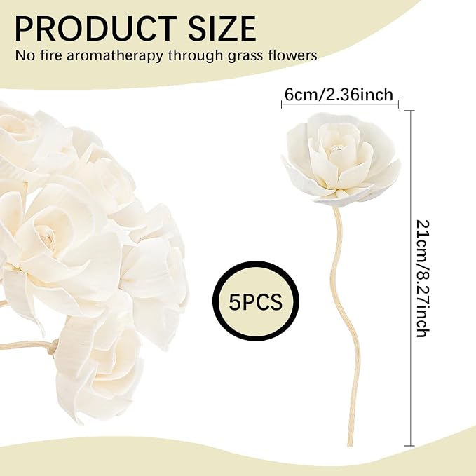 5 Pcs Flower Scent Diffuser, Natural Flower Scent Placement Filled Scent Oil Diffuser Sticks with Cord for Home Bathroom, Office (Camellia-1)