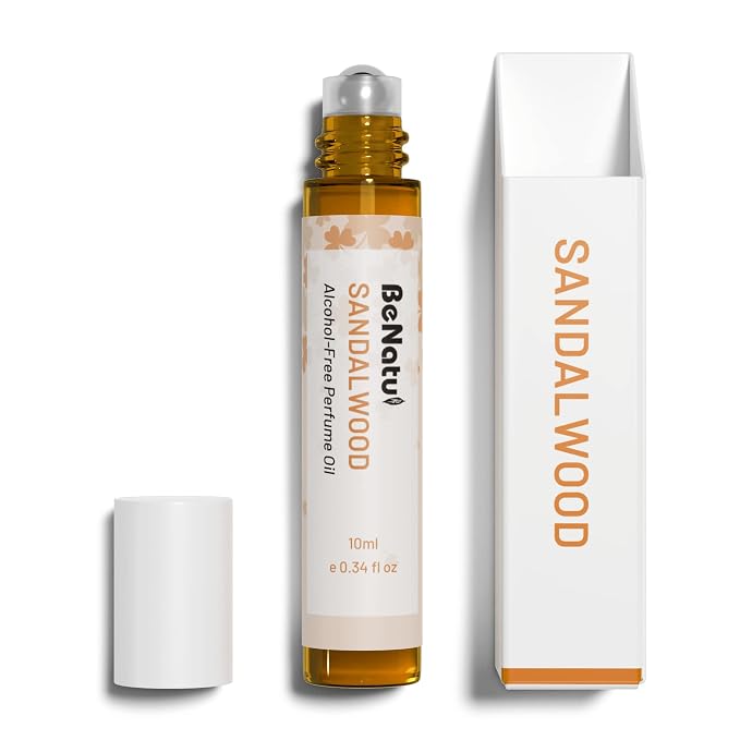 benatu Sandalwood Perfume Oil Roll On for Women and Men, Alcohol Free Eau de Parfum,Travel Size Essential Oil Body Fragrance, Long Lasting, Leather Woody Scent, 10 ml