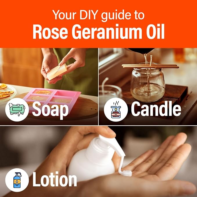 H'ana Rose Geranium Oil - 1.02 Fl Oz Rose Geranium Essential Oil for Hair, Skin, Diffuser, Aromatherapy & DIY