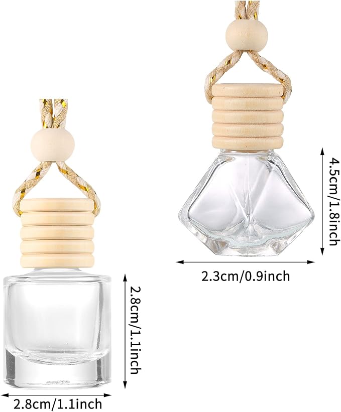 Patelai 12 Pcs 8ml Hanging Car Air Freshener Diffuser Bottle Empty Clear Glass Essential Perfume Oil Aromatherapy Fragrance Perfume Pendant Glass Bottle Decor with Wooden Caps(Classic Style)