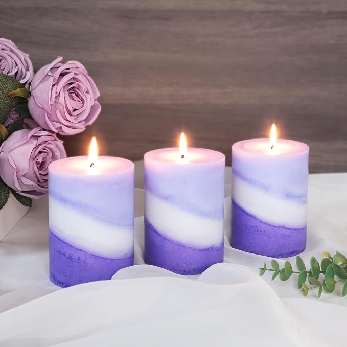 Crystal Club Lavender Scented Pillar Candles, 3X4 Inch Pillar Candles, 100% Cotton Wick, Smokeless & Dripless, 40+ Hours Long Burning, Candles Set for Wedding, Dinner, Party