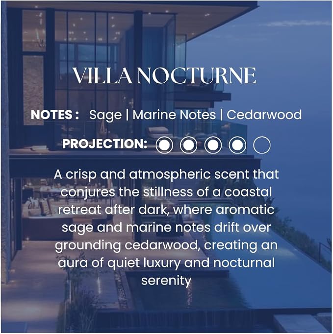 Hotel Inspired Home Perfume Collection -Villa Nocturne– Premium Essential Oil Blend (15mL/0.5 fl Oz) Aroma with Magnolia, Vanilla & Tonka Bean | Long-Lasting, Dropper for Diffuser | Made in USA