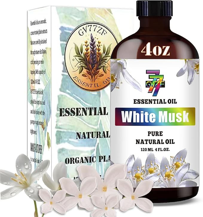 White Musk Essential Oil, White Musk Oils, for Diffuser, Humidifier, DIY Candles, Soap, Bedroom, Office, Yoga, Gift, Essential Oil, GV77ZF White Musk Fragrance Oil - 4 fl oz (120 ml)