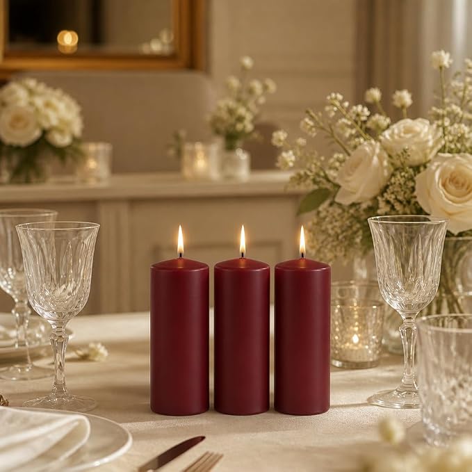 yummi 3" x 6" Burgundy Round Pillar Candles - 3 per Pack