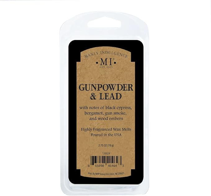 Manly Indulgence Gunpowder & Lead Scented Wax Melts, Wax Melt Warmer Cubes, Long Lasting Scented Wax Warmer Cubes, 4 Pack, 6 Cubes Each - Made in The USA