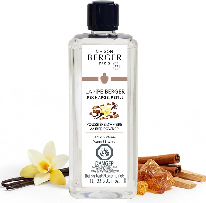 MAISON BERGER Lampe Berger Refill, 1 L, Amber Powder | Catalytic Lamp Fragrance Refill, Helps Neutralize Odors, ~160 h Fragrance Diffusion, Made in France