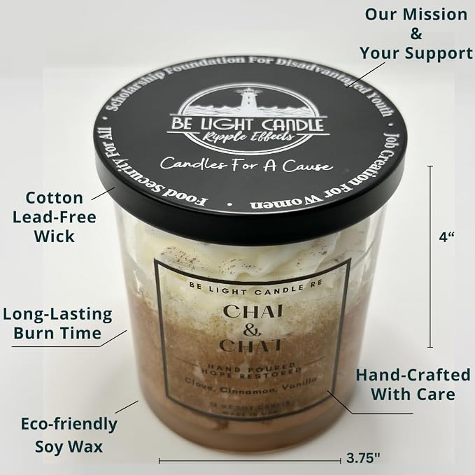 Cinnamon Candle | Purpose-Driven Soy Candles | 12oz Dessert Candle | Gifts for Women | Starbucks | Brown | Mother's Day Gift for Women | Be Light Candle RE (Chai & Chat)