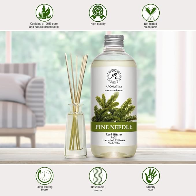 Pine Diffuser Refill 17.0 Fl Oz - Fresh & Long Lasting Fragrance - Scented Reed Diffuser - Diffuser Oil Refill - for Aromatherapy - Office - Air Fresheners w/Natural Essential Pine Needle Oil