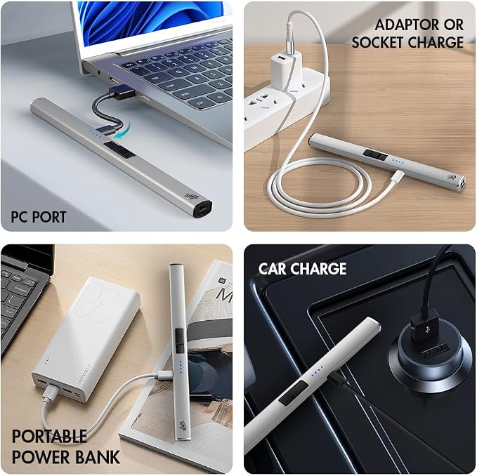 Rechargeable Electric Candle Lighter, Flameless Splash and Windproof USB Type-C Rechargeable Long Lighter for BBQ,Stove,Fireplace