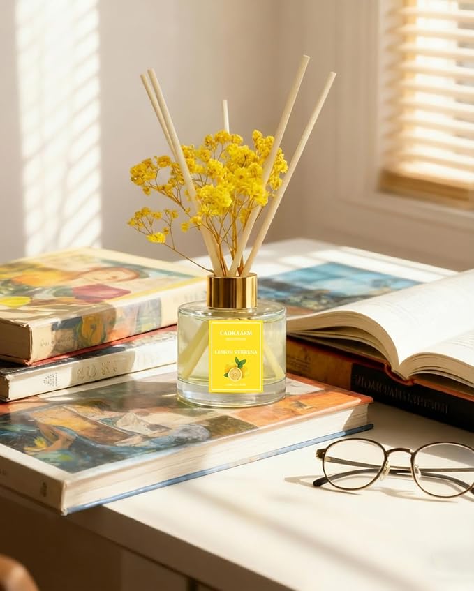 Reed Diffuser Set-Lemon Verbena Scent Fragrance Oil Diffuser with 6 Reed Sticks | Home & Bedroom Bathroom Decor,3.38 fl oz (100ml)