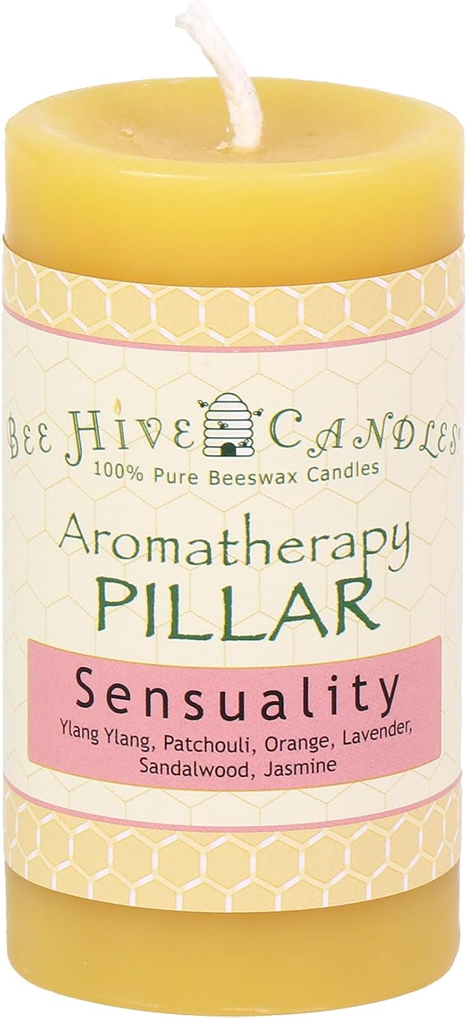 Bee Hive Candles 100% Pure Beeswax Aromatherapy Pillar Candle (2" x 3", Sensuality)