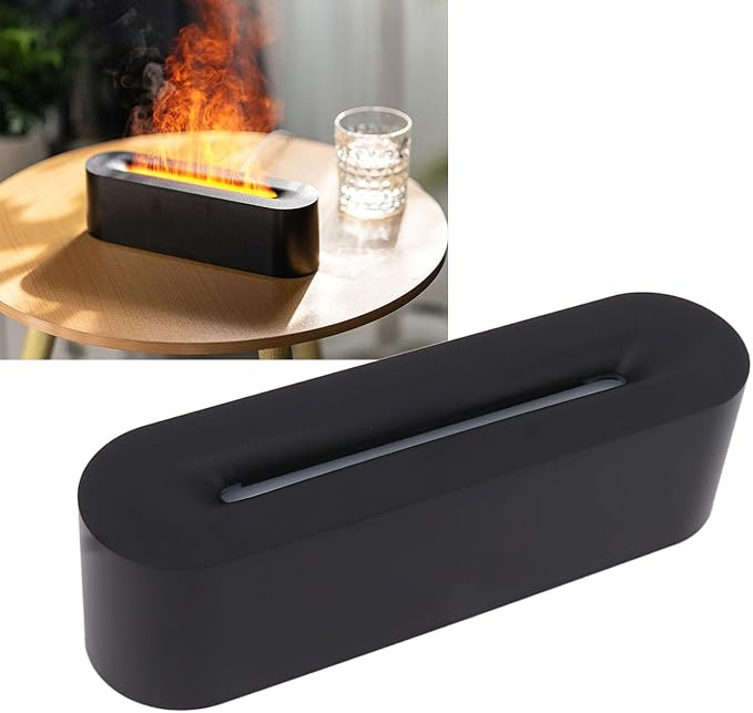 Flame Air Diffuser Humidifier, Flame Diffusers, 7 Colour Flame Essential Oil Diffusers, USB Portable Practical Simple Operation Fire Air Humidifier, for Room Bedroom Office (Black)