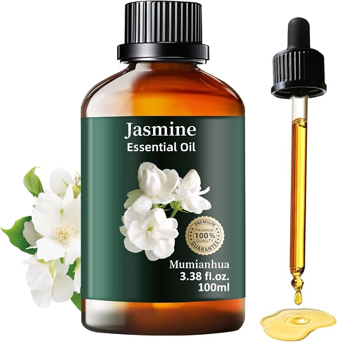 Jasmine Essential Oil, Pure Mumianhua Natural Oil for Bedtime Sanctuary & Pillow Mist, Luxurious Floral Aroma for Evening Wind‑Down, Diffuser, Skin, Hair – 3.38 Fl Oz