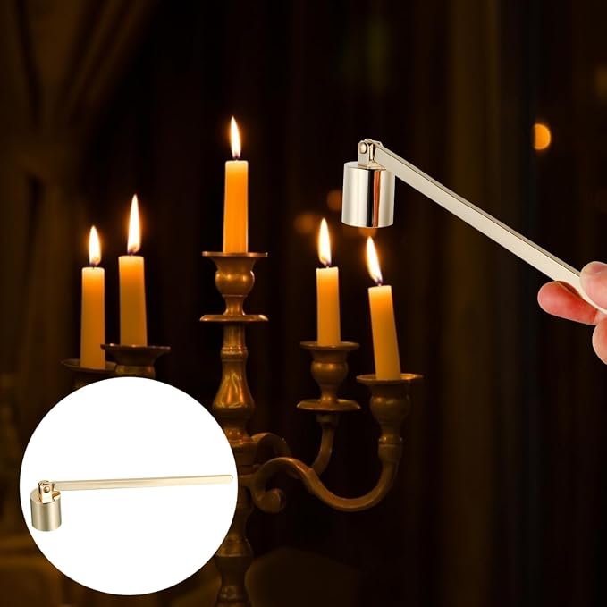 MAGICLULU Golden Candle Snuffer with Handle, Stainless Steel Wick Extinguisher for Scented Candles, Polished Gold Flame Put Out Tool for Christmas Holiday Party Home Decor, 6.6 Inch Design