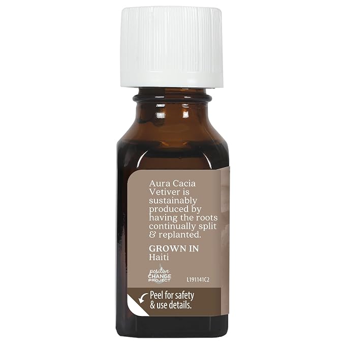 Aura Cacia Pure Vetiver Essential Oil | 0.5 fl. oz. | Vetiveria zizanioides (Pack of 2)
