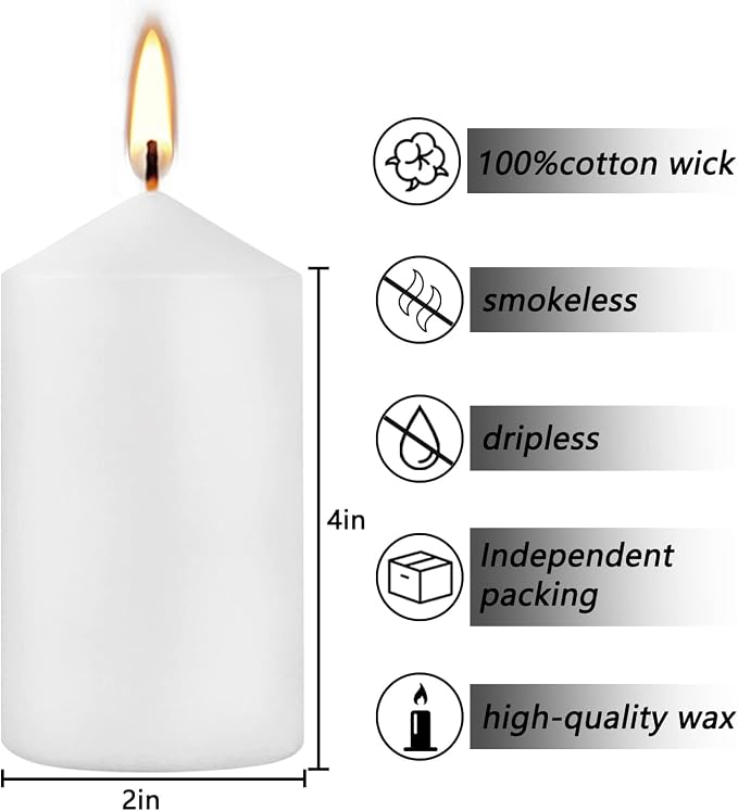 YOROXRG 2"x4" High White Pillar Candles, Set of 20 Unscented. Bulk Buy. Ideal for Halloween, Wedding, Emergency Lanterns, Household, Wedding and Home Décor Candlesticks