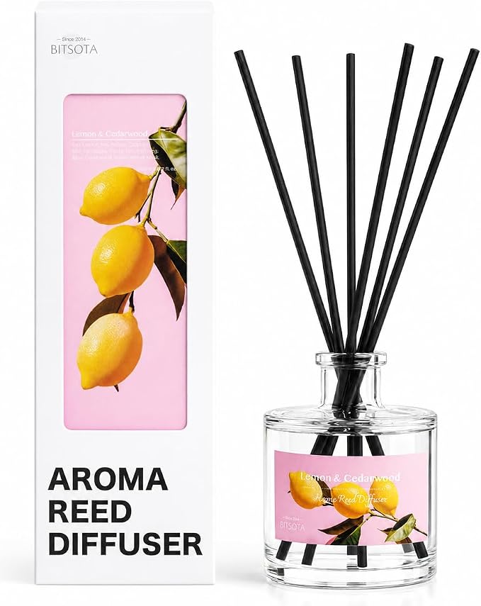 Reed Diffuser Set, Lemon& Cedarwood 3.52 oz (100ml) Scented Diffuser with Sticks Home Fragrance Reed Diffuser for Bathroom Shelf Decor, Ideal Gift for Woman