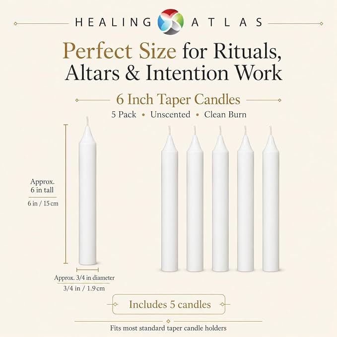 White Spell Candles 6 Inch – 5 Pack Ritual Chime Candles for Wicca, Santeria, Altar, Prayer, Meditation, Manifestation & Spiritual Cleansing (White)