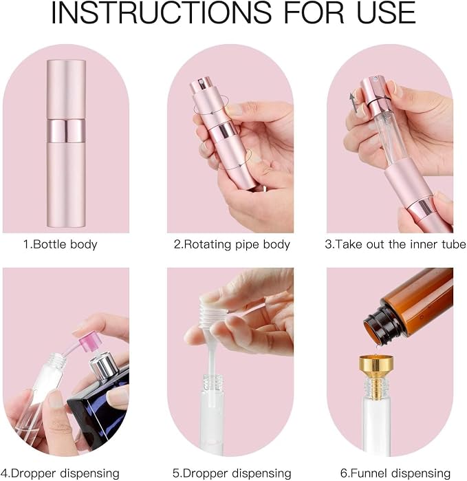 Tekson 8ml Travel Perfume Atomizer Refillable, Mini Cologne Spray Bottle Empty, Small Aftershave Portable Sprayer for Liquid Dispenser (Pink&Purple)
