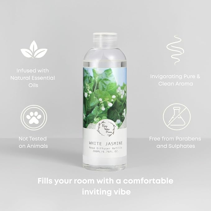 Reed Diffuser Refill, White Jasmine Floral Diffuser Oil 6.76 fl.oz / 200ml, Home Fragrance for Bedroom, Bathroom, Office Decor