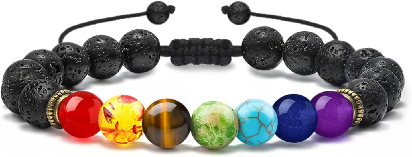 M MOOHAM Mens Bracelet - Beaded Natural Stone 8mm Tiger Eye Matte Agate Lava Rock Bracelets for Men Teen Boys Grandpa Dad Birthday Gifts Jewelry