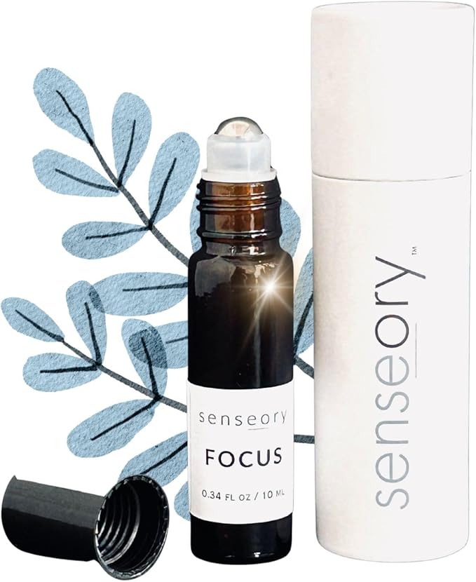 Focus Essential Oil Roll-On – Cedarwood, Vetiver, Rosemary, Lemon & Peppermint Blend – Natural Aromatherapy for Mental Clarity, Concentration & Productivity – 10ml Roll-On