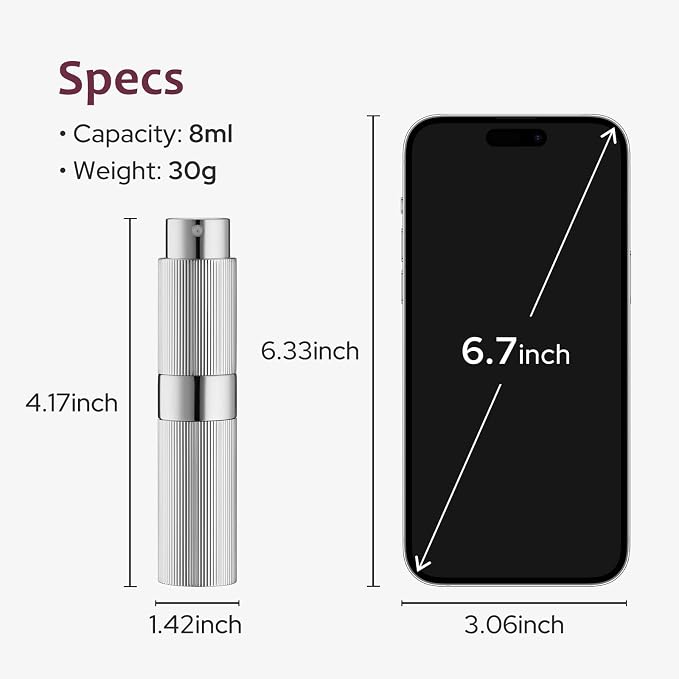 LISAPACK Perfume Travel Refillable Bottle - Atomizer Cologne Spray for Men Portable - Mini Sprayer Empty for Refill - Small Size Black 8ML Striped