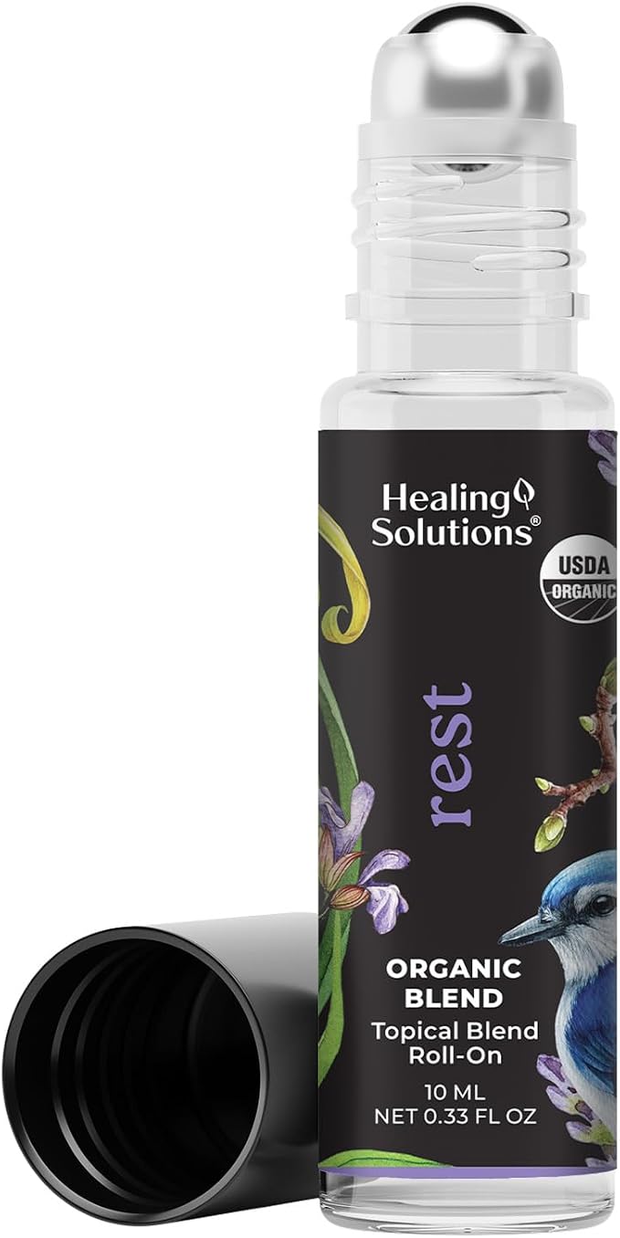 Healing Solutions - Organic Rest Blend Essential Oil Roll on Perfume, Calm, Sleep, Essential Oil Roller, Body Oil, Aromatherapy USDA Certified - 10ml