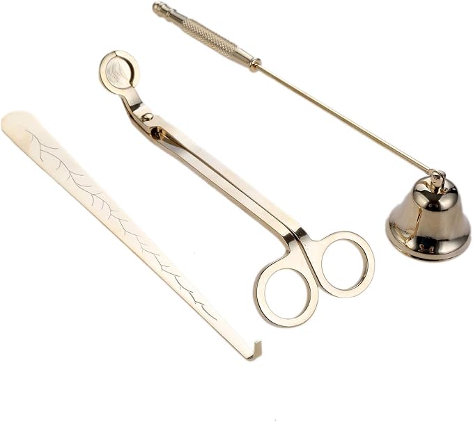MUXSAM 3 in 1 Candle Tools Candle Accessory Set - Candle Snuffer, Candle Wick Trimmer, Candle Wick Dipper - Candle Cutter Candle Maintenance Kit Gift for Candle Lover(Gold)