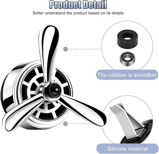 Car Air Condition Outlet Clip, Stylish Propeller Dashboard Air Vent Trim Clips, Air-Driven Diffuser, Creative Automotive Interior Decoration Accessories for Women Men (Silver, 2PCS)