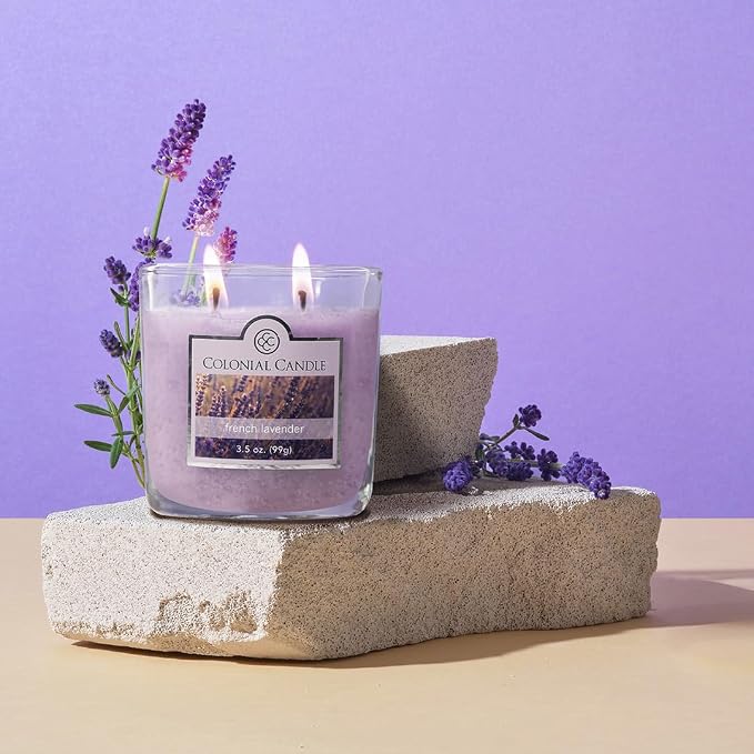 Colonial Candle French Lavender Scented Jar Candle, 2 Wick, 3.5 oz, Mottled Wax Candle