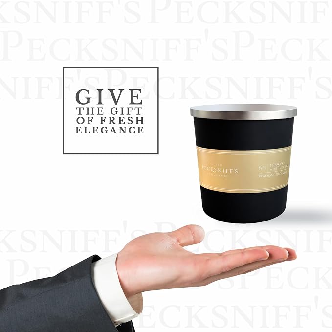 Pecksniff's Black Luxurious 3-Wick Tobacco & White Wood Scented Candle – 18.1 Oz/515g – with Metal Lid Relaxation and Elevated Home Ambiance