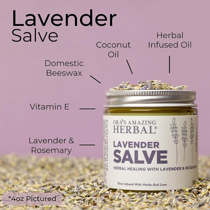 Ora's Amazing Herbal Lavender Salve Ointment with Lavender & Rosemary Essential Oils, Moisturizing Skin Balm & Hand Salve for Dry Skin, Soothing Massage Balm with Coconut Oil Calendula Comfrey, 1 oz