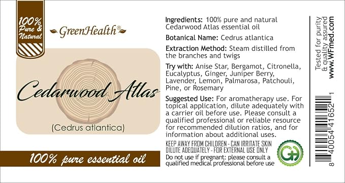 Cedarwood Atlas Essential Oil - 4 fl oz - 100% Pure Essential Oil - GreenHealth