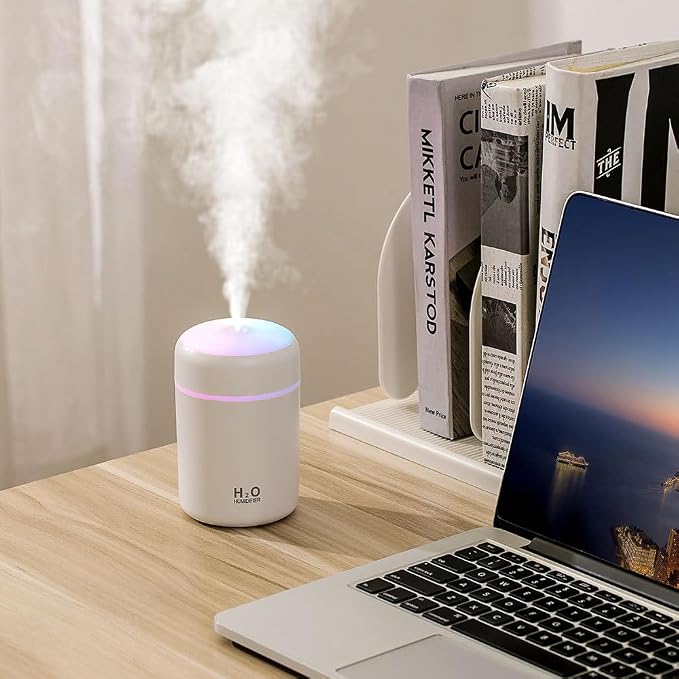 Portable Mini Humidifier, 300ml with Colorful LED Night Light, USB Personal Desktop Humidifier for Car Office Home Travel, Auto Shut-Off, 2 Mist Modes, Super Quiet