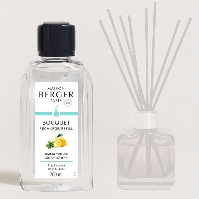 MAISON BERGER Reed Diffuser Refill, 200 ml, Zest of Verbena | Fragrance Refill for Reed and Ceramic Diffusers, Passive Diffusion, ~6 Weeks, No Flame or Electricity, Made in France