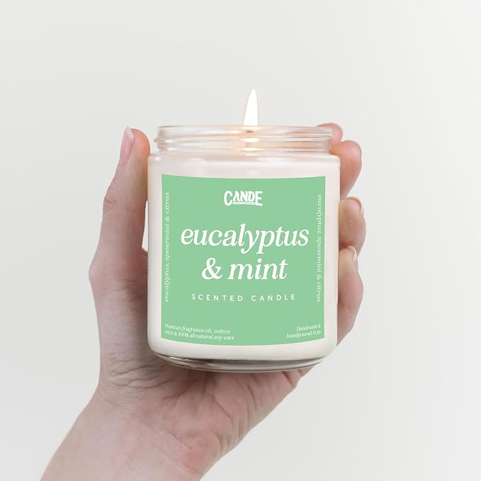 Scented Soy Wax Candle for Home, Luxury Scented Soy Jar Candle, Hand Poured in The USA, Highly Scented & Long Lasting for Home, Mom, Women, Birthday Gift (Eucalyptus & Mint)