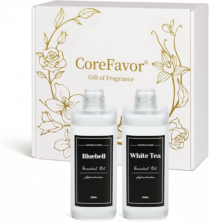 4.06 fl oz (120mlx2) Diffuser Oil for Home Fragrance Diffusers (M60), Plant-Based & Alcohol-Free, Hotel Scent Essential Oil for Bedroom, Bathroom, Office, Car, Office (White Tea+Bluebell)