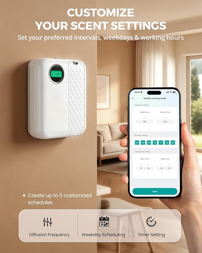 RoyAroma Waterless Essential Oil Diffuser for Home & Office, Smart Bluetooth App Control Scent Machine, 3000 Sq Ft Coverage, 400mL Cold Air Aromatherapy for Large Rooms - Pearl White