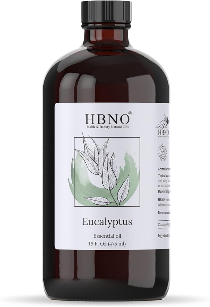 HBNO Eucalyptus Oil - 16 oz (475ml) Large Size - Ideal for Shampoos, Conditioners, Mouth Washes, Face wash, Lotions, and Skin Care Products.