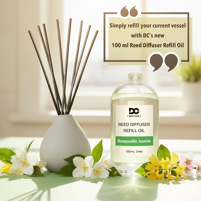 Daniella's Candles Honeysuckle Jasmine Reed Diffuser Refill Oil, 3.4oz/100ml, Premium Fragrance Oil, Home Fragrance, Oil for Reed Diffusers, Long Lasting