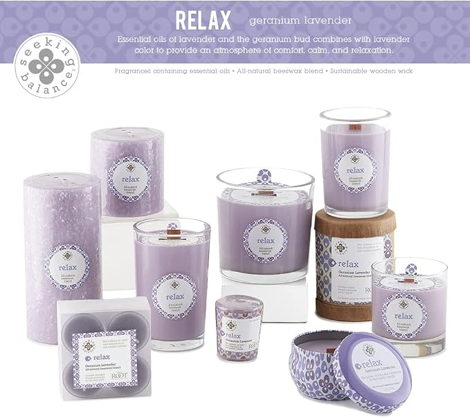 Root Candles Seeking Balance Wood Wick Spa Candle Aromatherapy Candles, 12-Ounce, Relax: Geranium Lavender