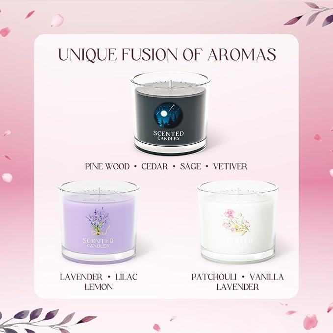CHILLFLAME Scented Candles Gifts for Men, Candle Gift Set for Her, 3 Scented Votive Candles, Birthday Gifts for Women/Men (Black+Purple+White, 7 oz)