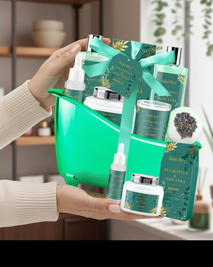 Fathers Day Gifts for Women & Men Spa Gift Basket, bath and body Basket, Christmas Gifts for Women Her him, Bath Baskets, Eucalyptus Aloe Spa shower gift, Birthday Gift bath kit, Self Care Bath Care