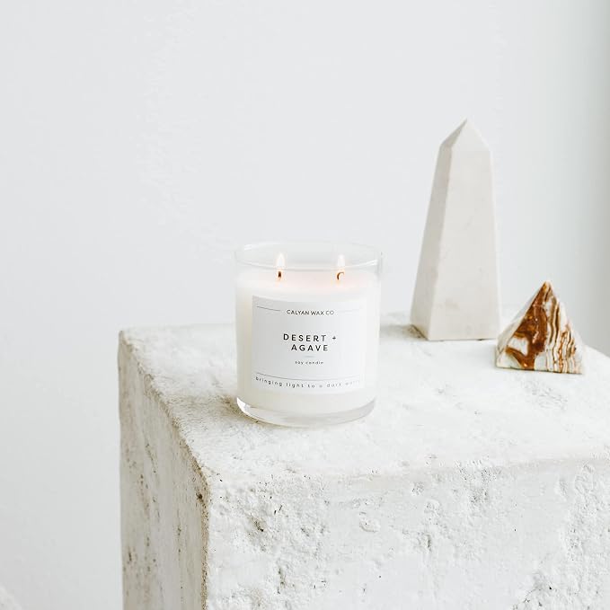 Calyan Wax Co. Desert & Agave 2 Wick Scented Candle - 37 Hour Burn - Luxury Clean Soy Wax Candles - Long Lasting Large Glass Jar Candle for Home - 8.8oz