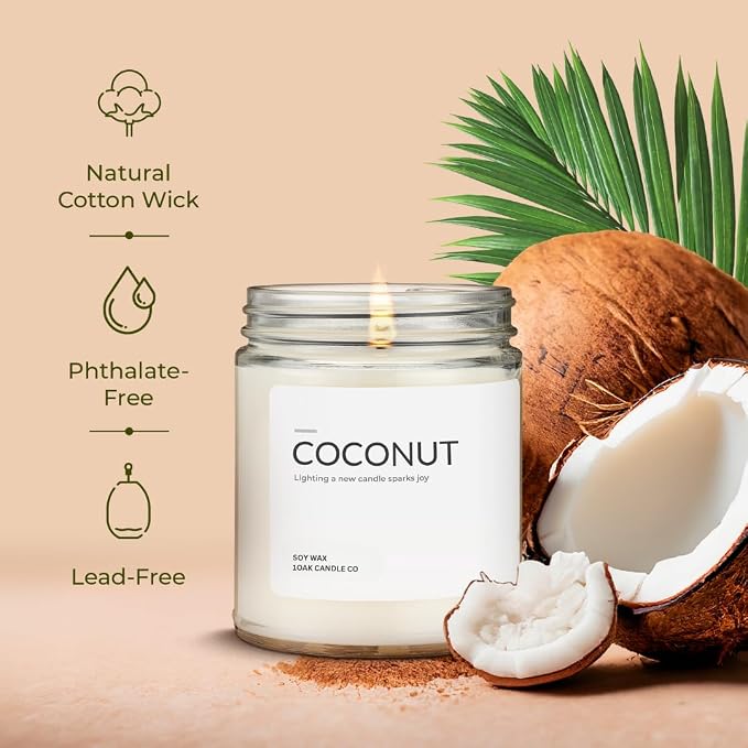 1OAK Coconut Candle - Soy Wax Scented Candles (Coconut) - Soy Candles for Home Scented - Long Burning Premium - Hand-Poured (7oz.)