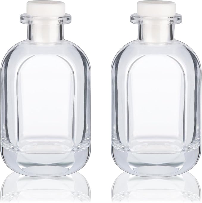 Glass Diffuser Bottles 2 Pack 5oz/150ml Reed Diffuser Sticks Refillable Aromatherapy Storage Container (Clear)